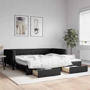 Válenda s přistýlkou a zásuvkami černá 100 x 200 cm textil - obrázek 1