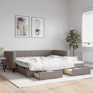 Válenda s přistýlkou a zásuvkami taupe 100 x 200 cm textil - obrázek 1