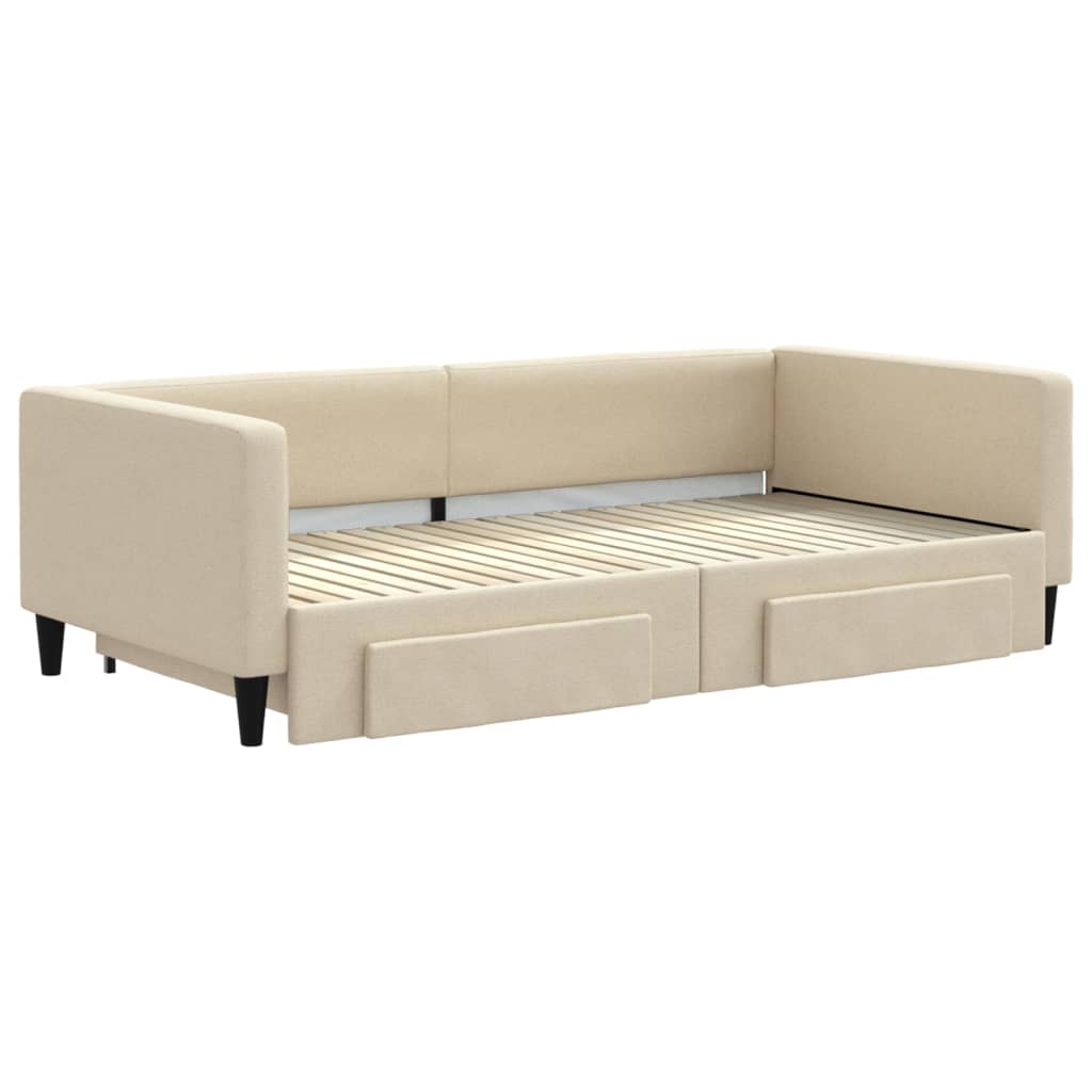 vidaXL Slaapbank met onderschuifbed en lades 100x200 cm stof crème afbeelding