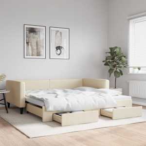 Válenda s přistýlkou a zásuvkami krémová 100 x 200 cm textil - obrázek 1