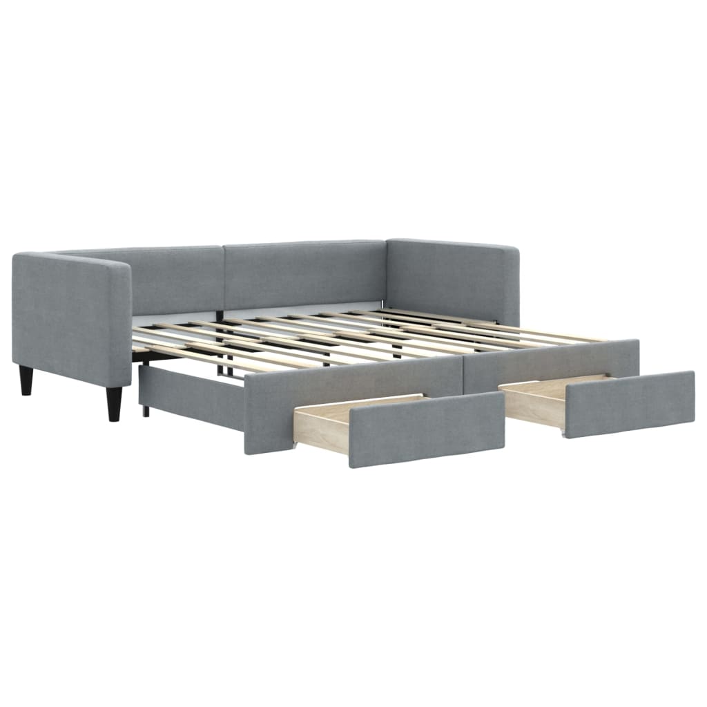 vidaXL Slaapbank met onderschuifbed en lades 90x190 cm stof lichtgrijs