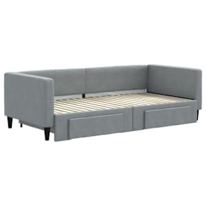 Válenda s přistýlkou a zásuvkami světle šedá 90 x 190 cm textil - obrázek 3