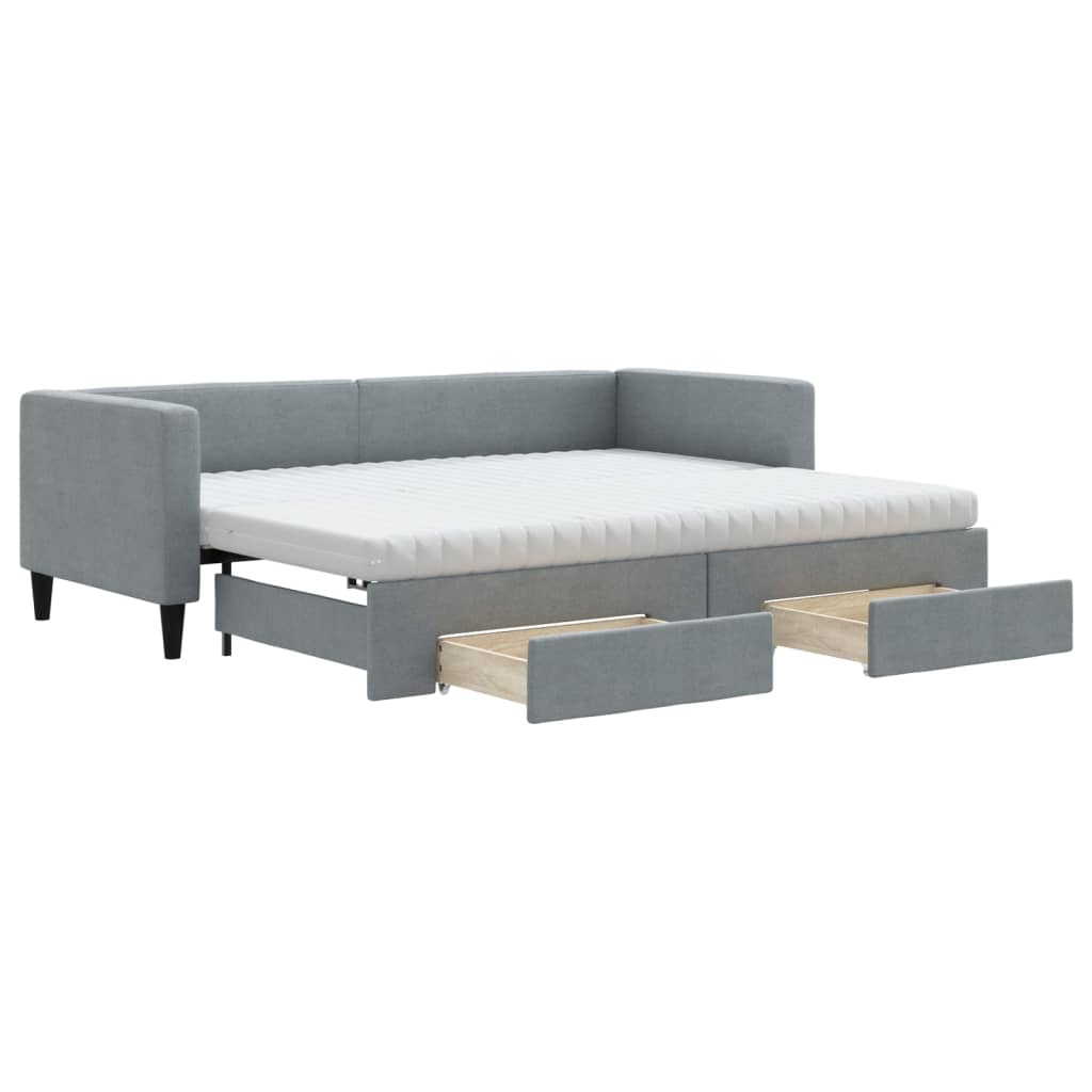 vidaXL Slaapbank met onderschuifbed en lades 80x200 cm stof lichtgrijs grijs, foto 3