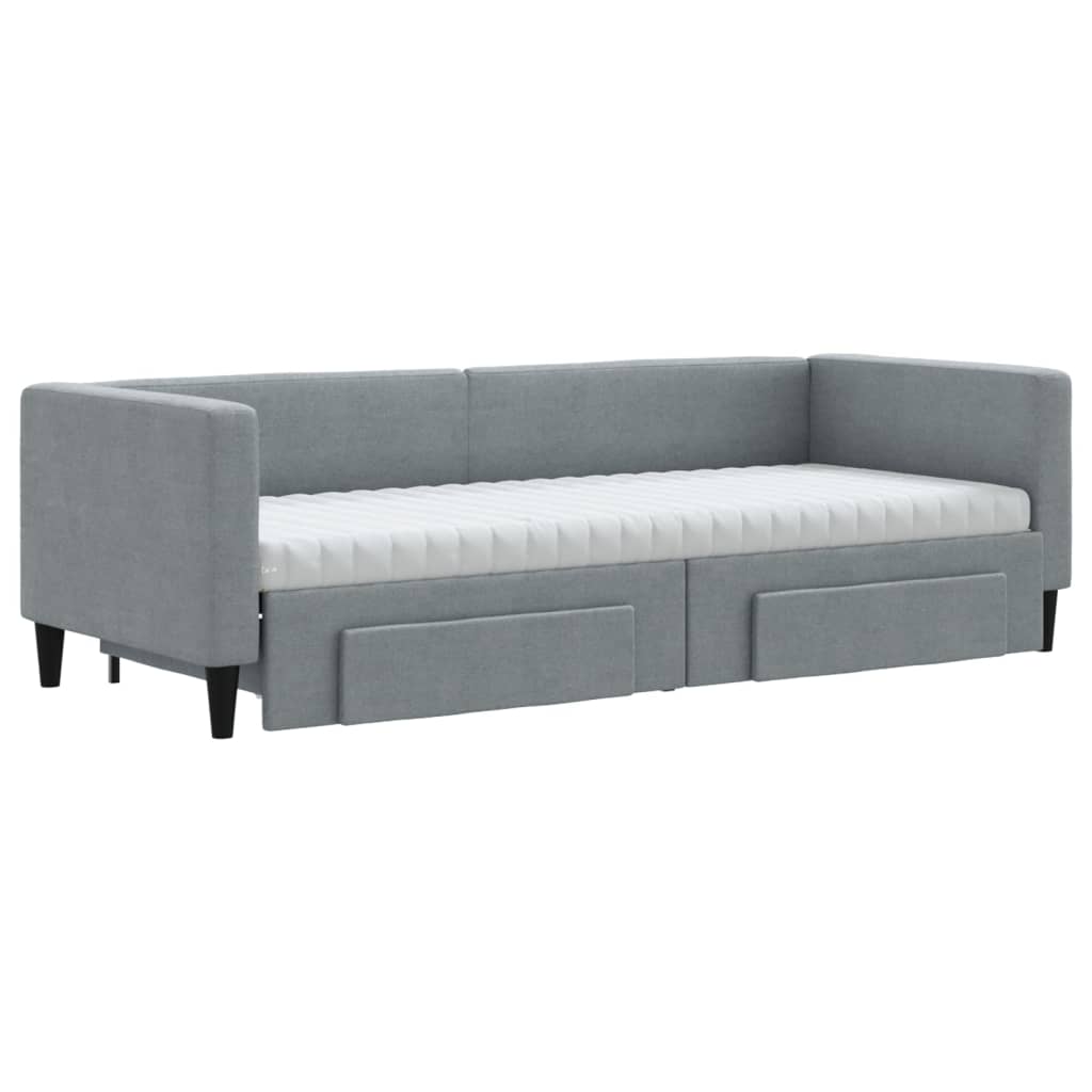 vidaXL Slaapbank met onderschuifbed en lades 80x200 cm stof lichtgrijs afbeelding