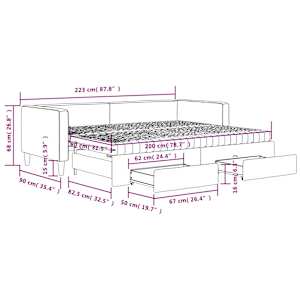Válenda s přistýlkou a zásuvkami tmavě šedá 80 x 200 cm textil - obrázek 13