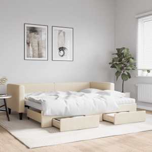 Válenda s přistýlkou a zásuvkami krémová 80 x 200 cm textil - obrázek 1