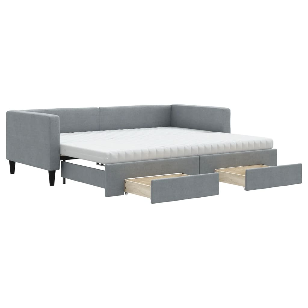 vidaXL Slaapbank met onderschuifbed en lades 90x200 cm stof lichtgrijs grijs, foto 3