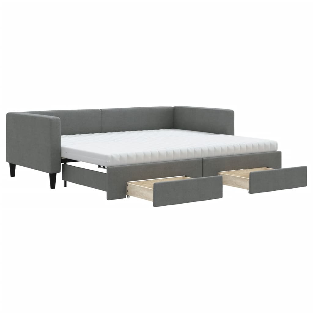 vidaXL Slaapbank onderschuifbed en lades 90x200 cm stof donkergrijs grijs, foto 3