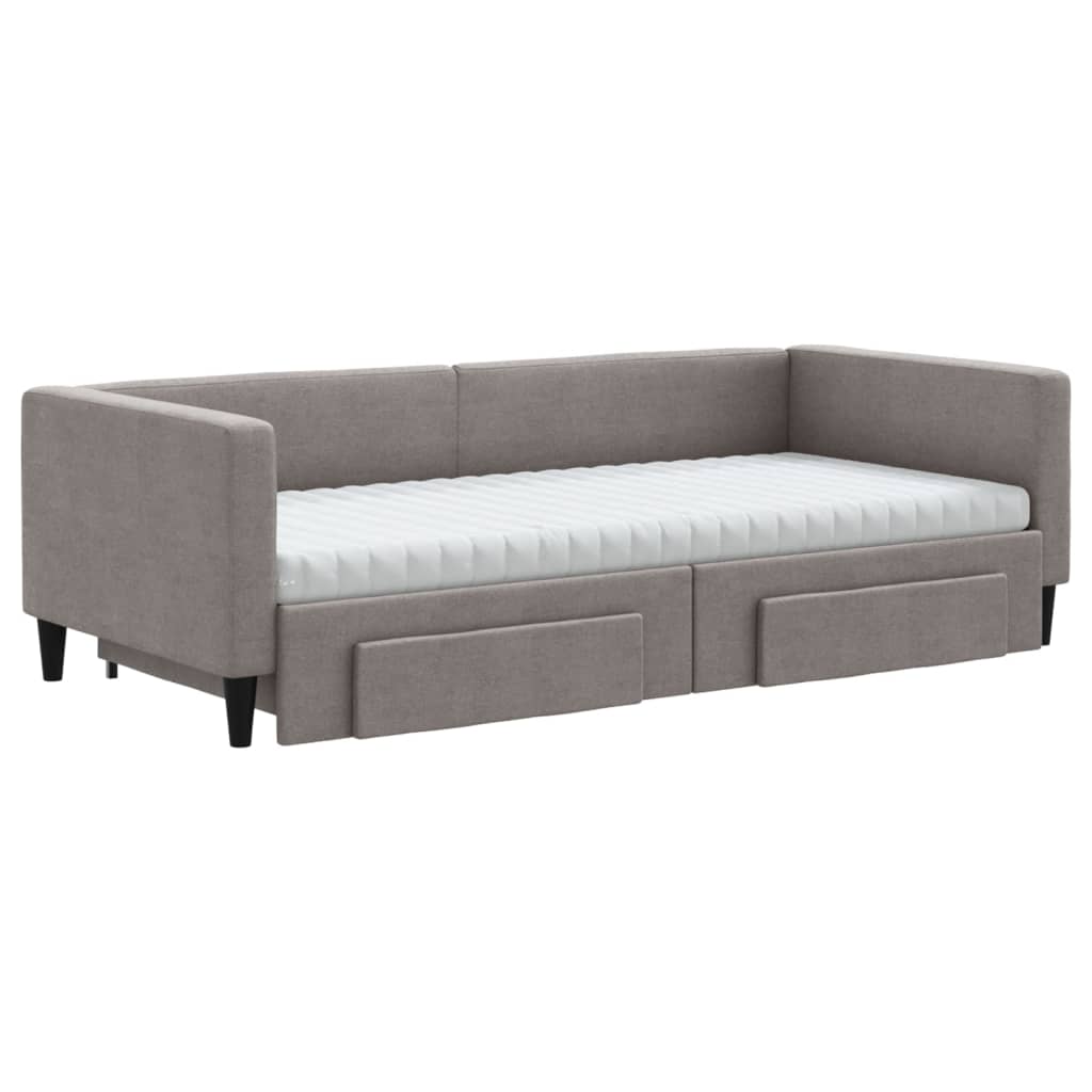 vidaXL Slaapbank met onderschuifbed en lades 90x200 cm stof taupe afbeelding