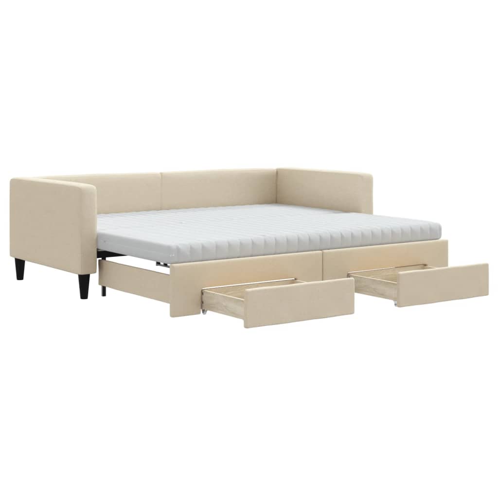 Thumbnail - vidaXL Tagesbett Ausziehbar mit Schubladen Creme 90x200 cm Stoff