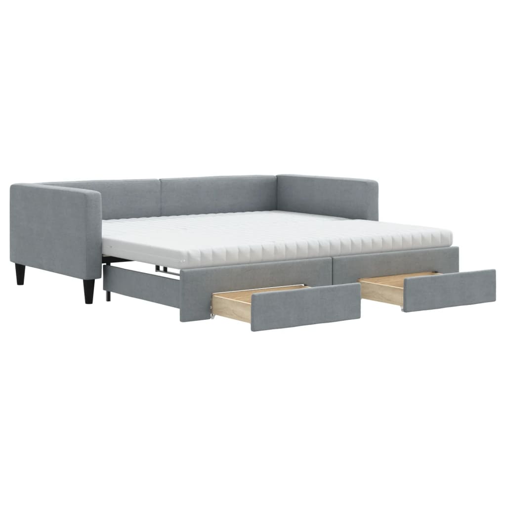 vidaXL Slaapbank onderschuifbed en lades 100x200 cm stof lichtgrijs grijs, foto 3