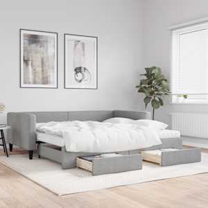 Válenda s přistýlkou a zásuvkami světle šedá 100x200 cm textil - obrázek 1