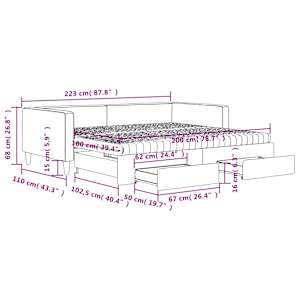 Válenda s přistýlkou a zásuvkami tmavě šedá 100 x 200 cm textil - obrázek 13
