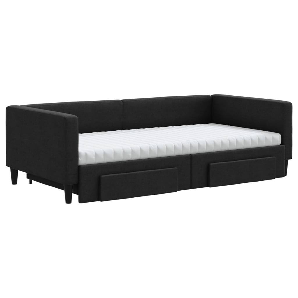 vidaXL Slaapbank met onderschuifbed en lades 100x200 cm stof zwart afbeelding