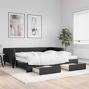 Válenda s přistýlkou a zásuvkami černá 100 x 200 cm textil - obrázek 1