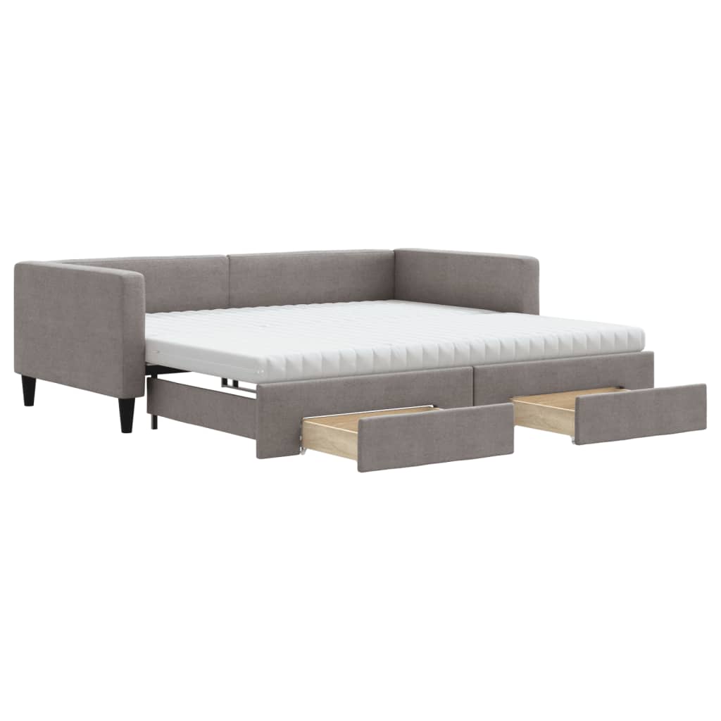 vidaXL Slaapbank met onderschuifbed en lades 100x200 cm stof taupe, foto 3