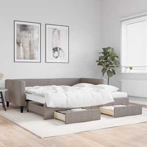 Válenda s přistýlkou a zásuvkami taupe 100 x 200 cm textil - obrázek 1