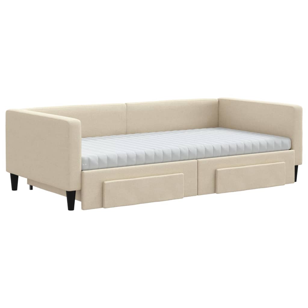 vidaXL Slaapbank met onderschuifbed en lades 100x200 cm stof crème afbeelding