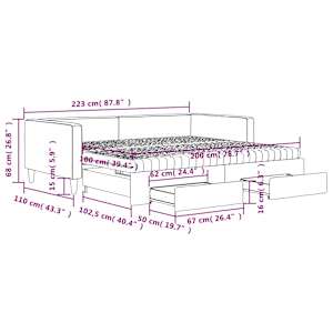 Válenda s přistýlkou a zásuvkami krémová 100 x 200 cm textil - obrázek 13