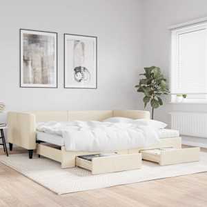Válenda s přistýlkou a zásuvkami krémová 100 x 200 cm textil - obrázek 1