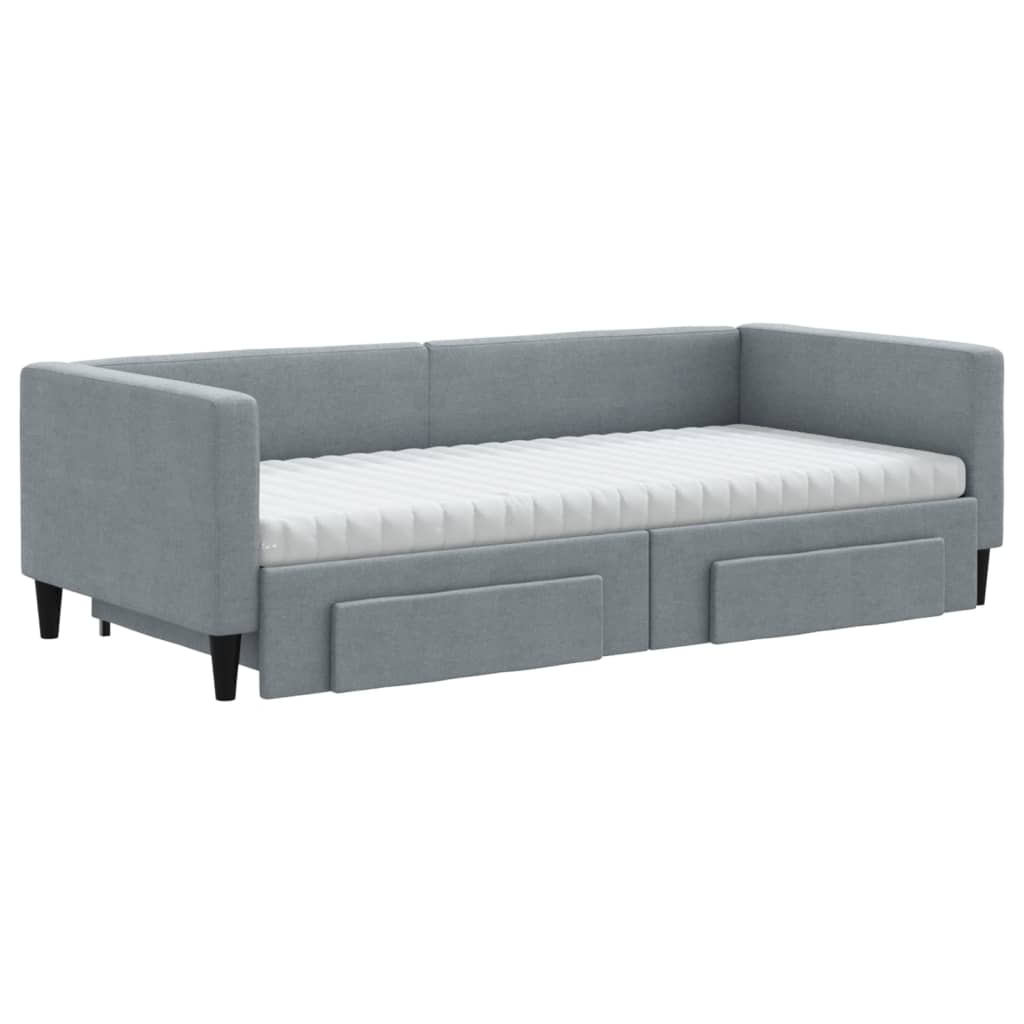 vidaXL Slaapbank met onderschuifbed en lades 90x190 cm stof lichtgrijs afbeelding