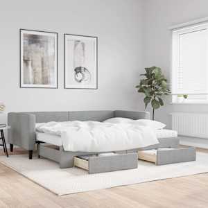 Válenda s přistýlkou a zásuvkami světle šedá 90 x 190 cm textil - obrázek 1