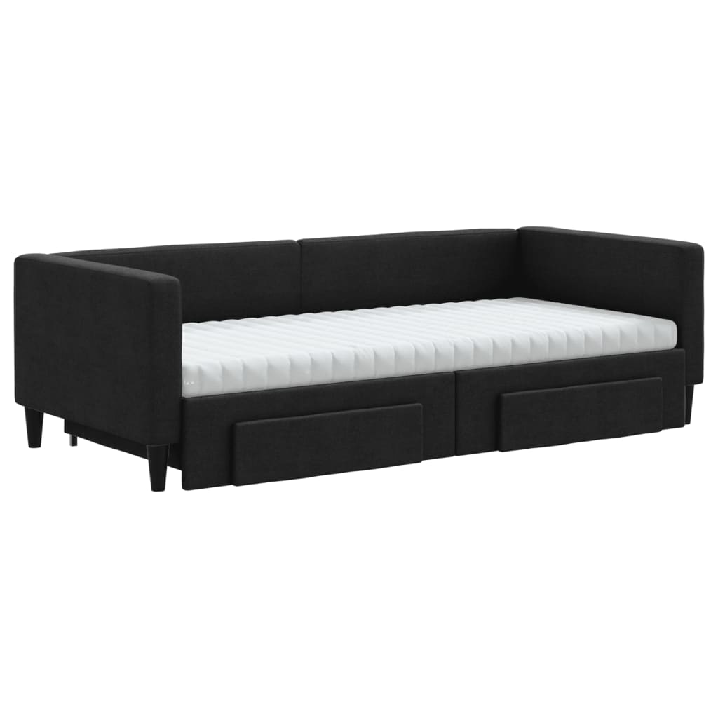 vidaXL Slaapbank met onderschuifbed en lades 90x190 cm stof zwart afbeelding