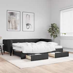 Válenda s přistýlkou a zásuvkami černá 90 x 190 cm textil - obrázek 1