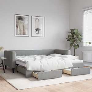 Válenda s přistýlkou a zásuvkami světle šedá 100x190 cm textil - obrázek 1