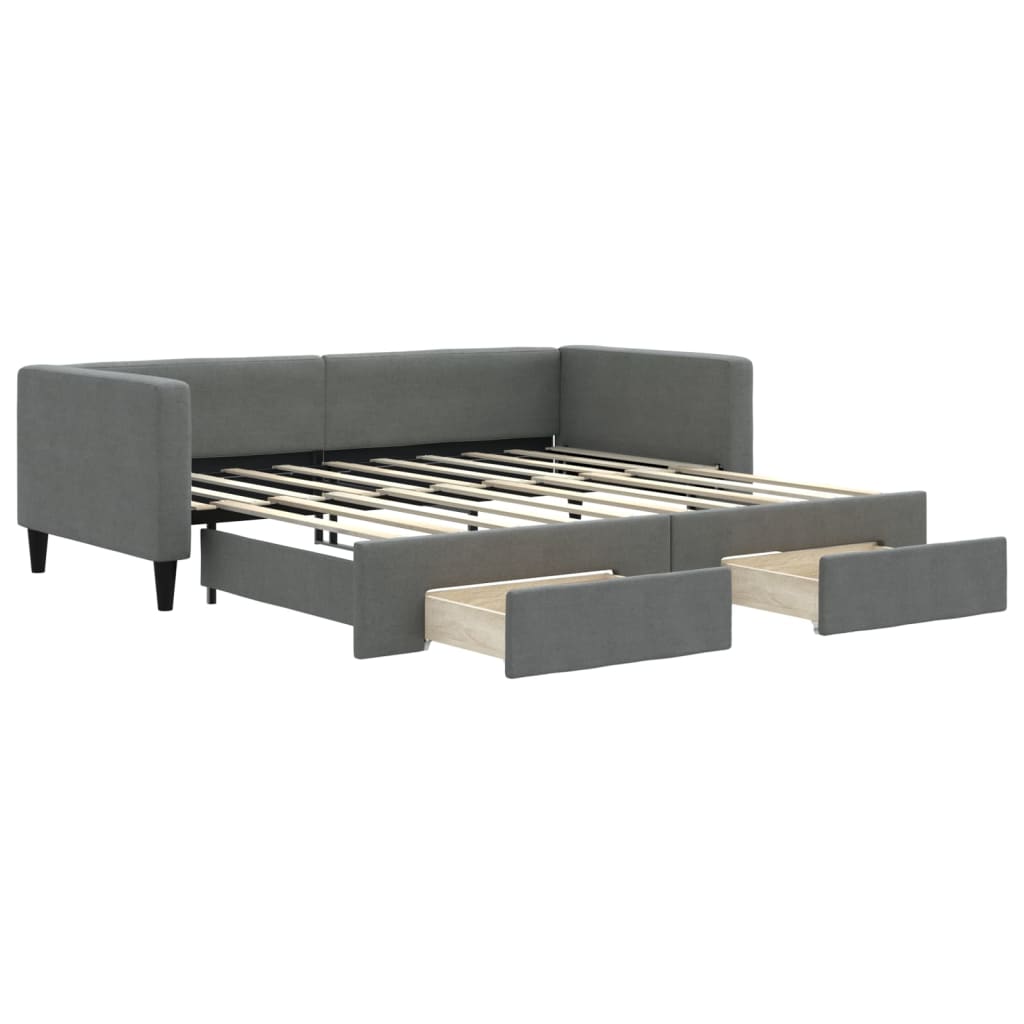 vidaXL Tagesbett Ausziehbar mit Schubladen Dunkelgrau 100x190 cm Stoff – Bild 2