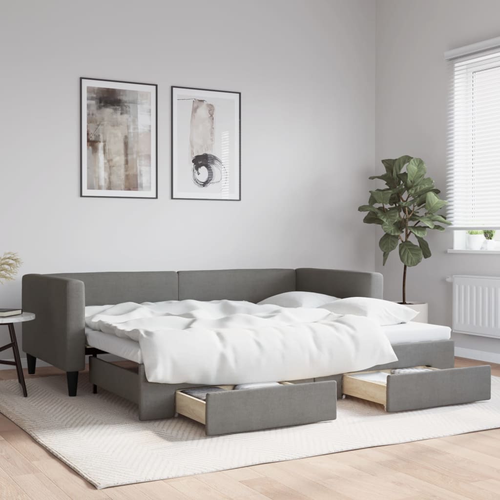 vidaXL Tagesbett Ausziehbar mit Schubladen Dunkelgrau 100×190 cm Stoff