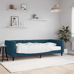 Dnevna postelja z vzmetnico modra 90x200 cm žamet