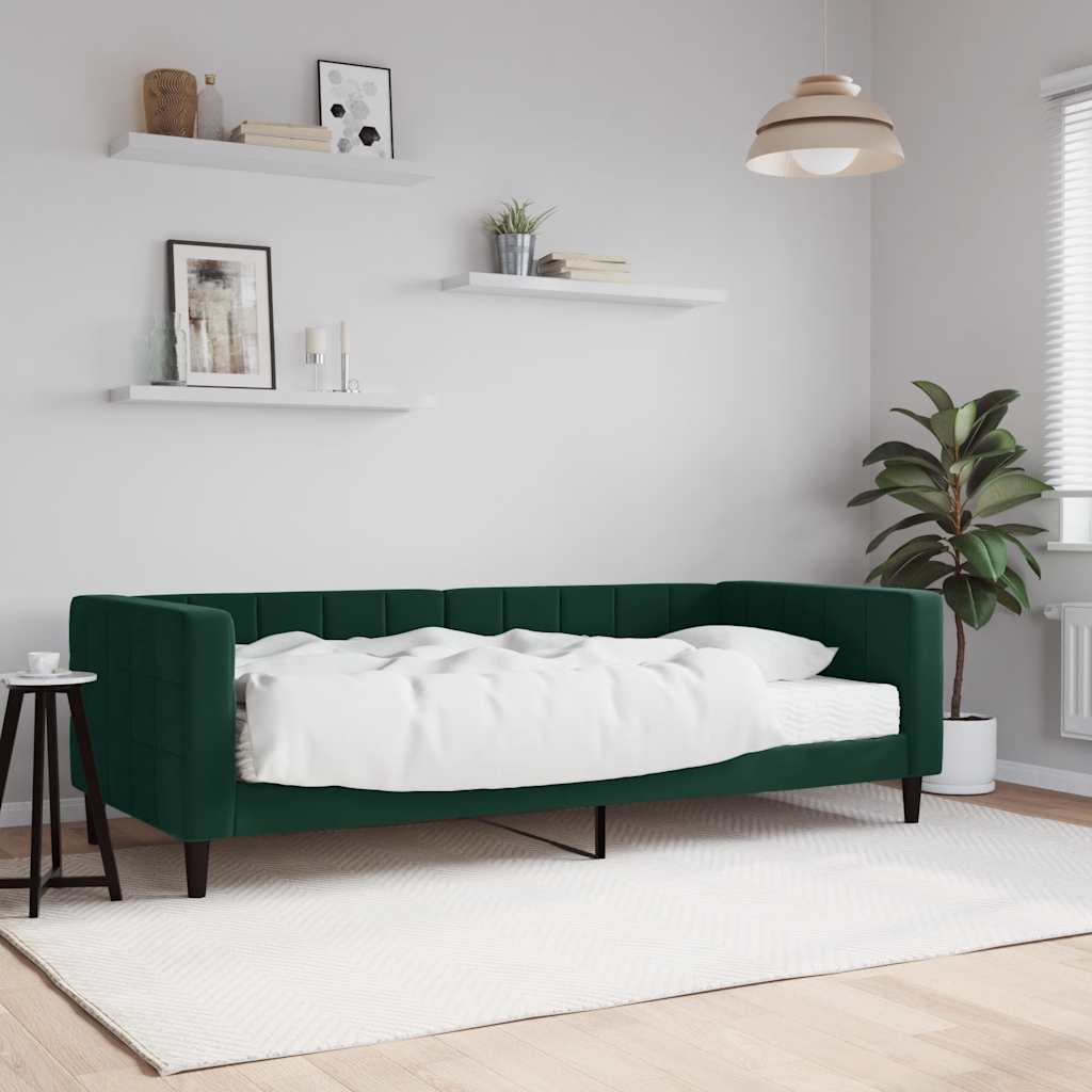 vidaXL daybed med madras 90x200 cm velour mørkegrøn