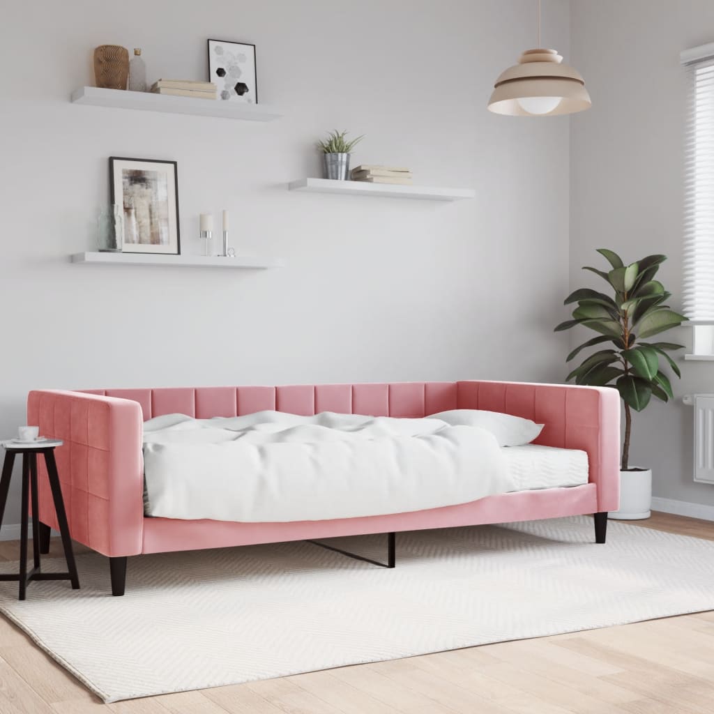 Daybed Velour Pink Lyserød - med madras / 100 x 200 cm