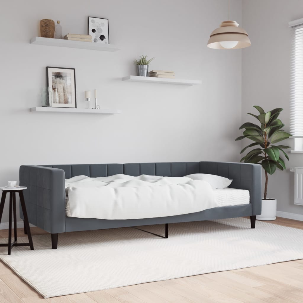 Sofa z materacem do spania, ciemnoszara, 90x190 cm, aksamit