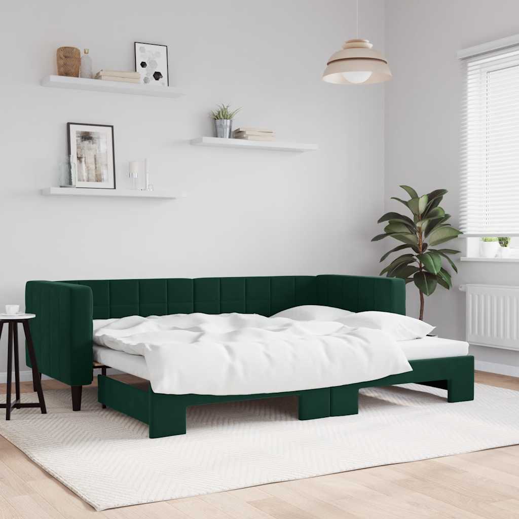 vidaXL daybed med udtræk 80x200 cm velour mørkegrøn
