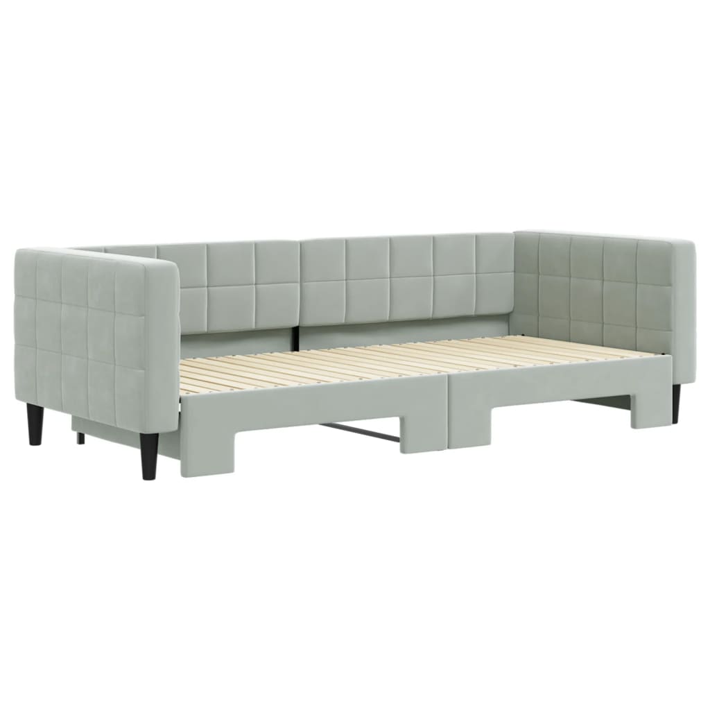 vidaXL Slaapbank met onderschuifbed 90x200 cm fluweel lichtgrijs grijs, foto 2