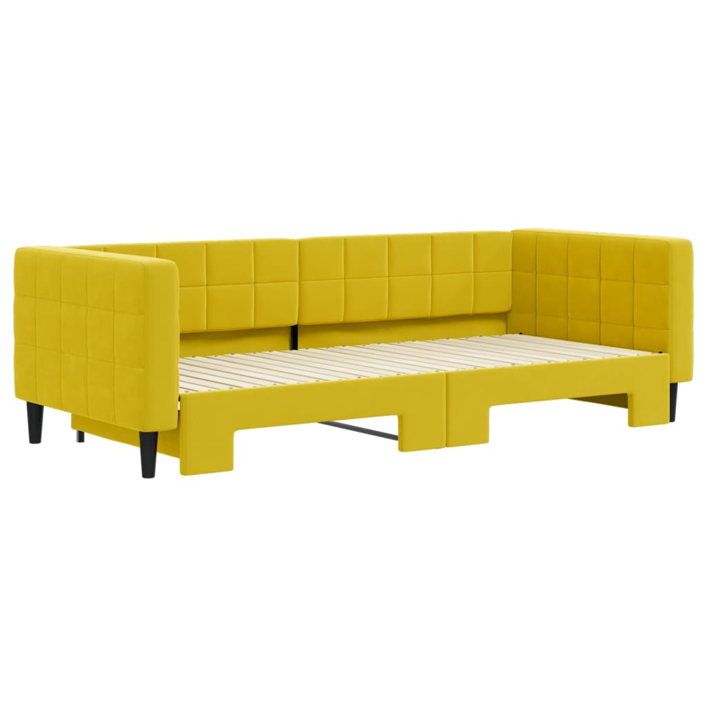 vidaXL Slaapbank met onderschuifbed 90x200 cm fluweel geel afbeelding