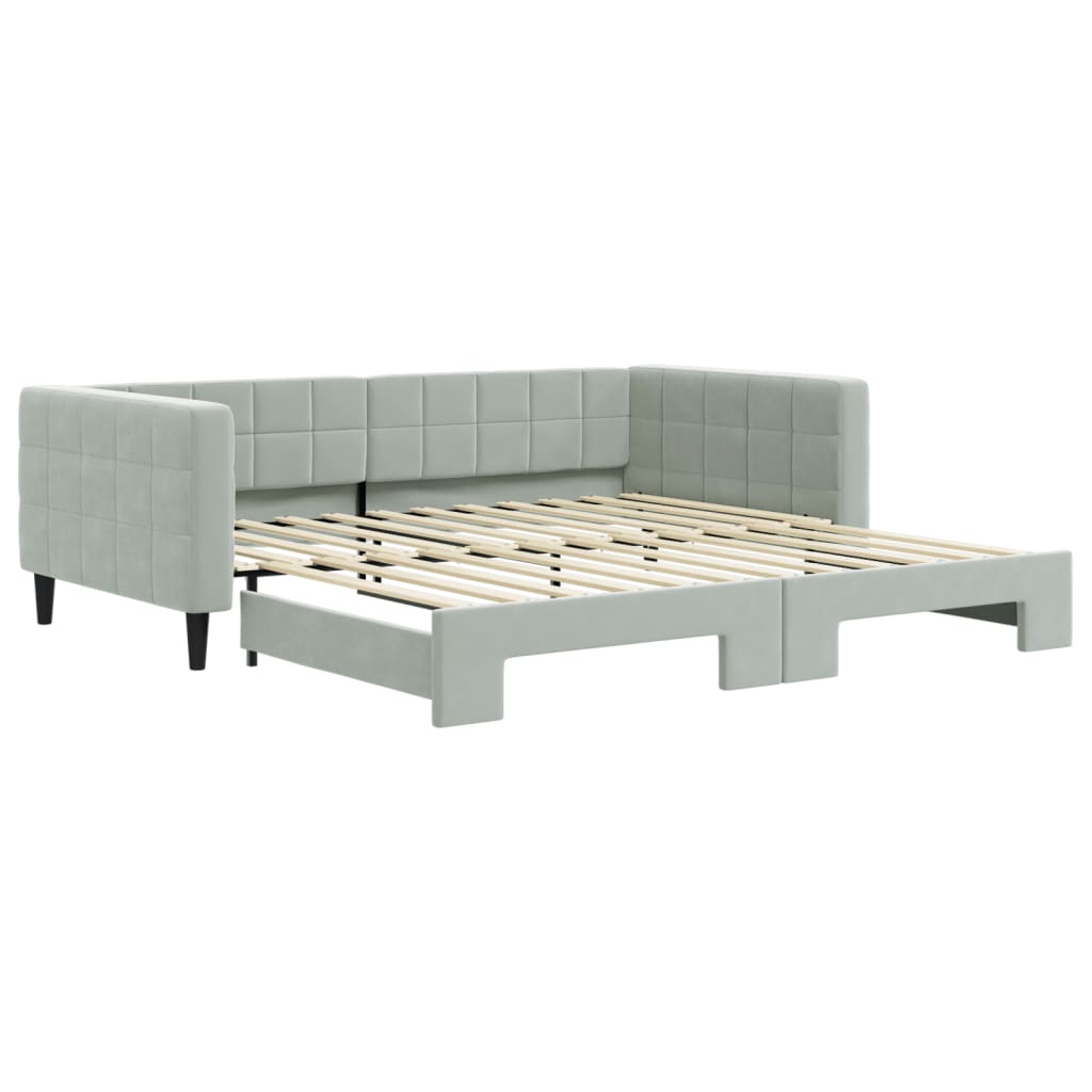 vidaXL Slaapbank met onderschuifbed 100x200 cm fluweel lichtgrijs grijs, foto 3