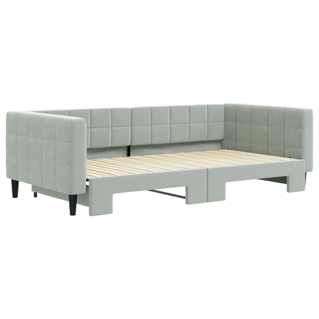 vidaXL Slaapbank met onderschuifbed 100x200 cm fluweel lichtgrijs grijs, foto 2