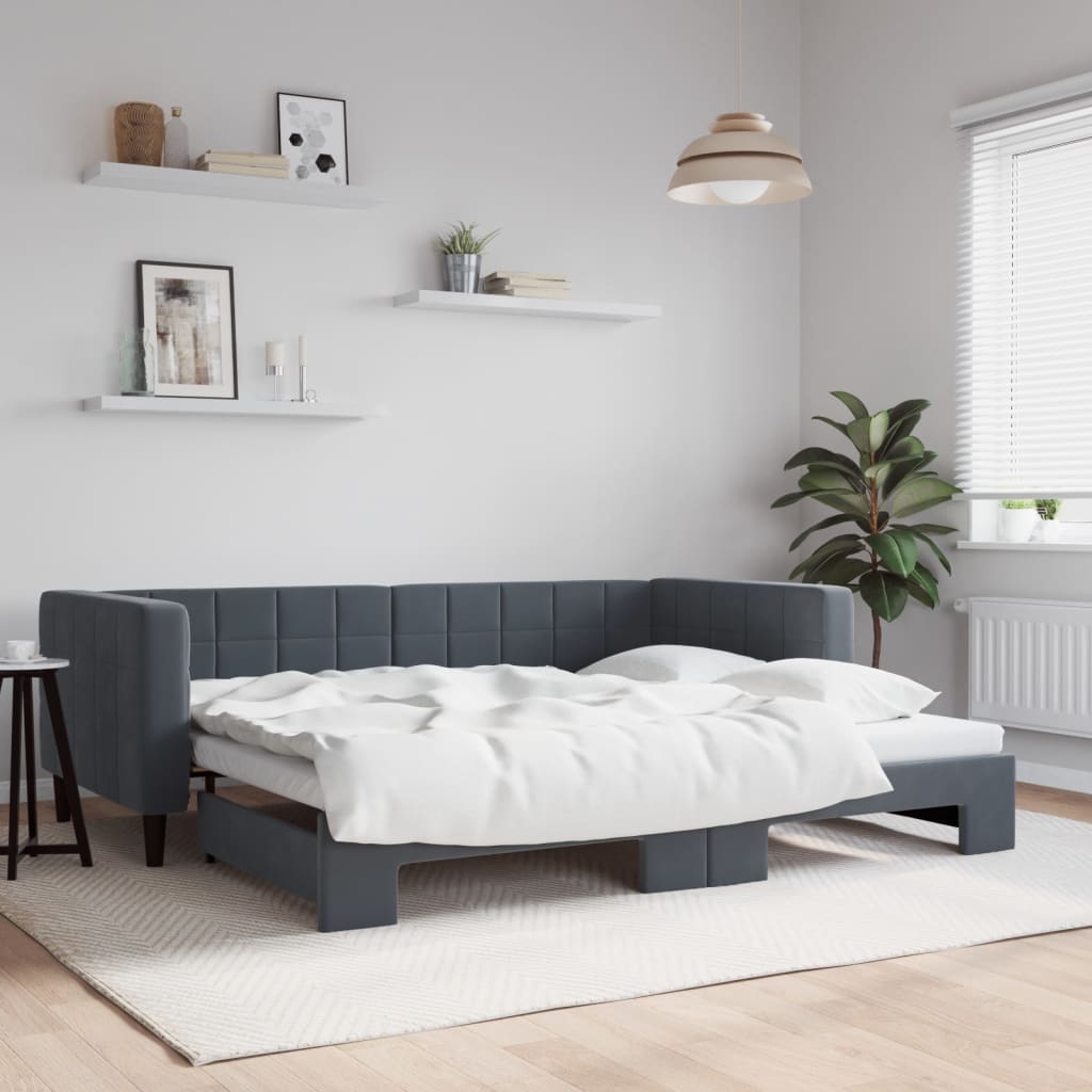 vidaXL daybed med udtræk 90x190 cm velour mørkegrå