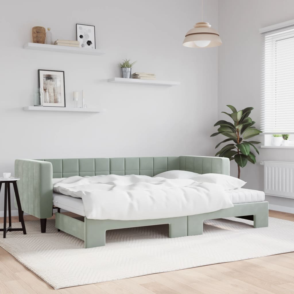 vidaXL daybed med udtræk og madras 80x200 cm velour lysegrå