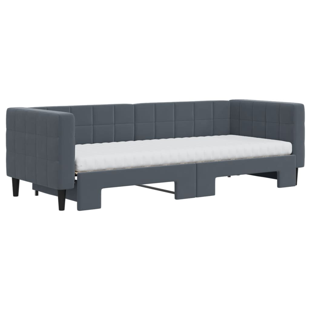 vidaXL Slaapbank onderschuifbed matrassen 80x200cm fluweel donkergrijs afbeelding