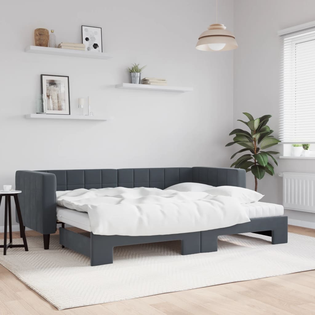 vidaXL daybed med udtræk og madras 80x200 cm velour mørkegrå
