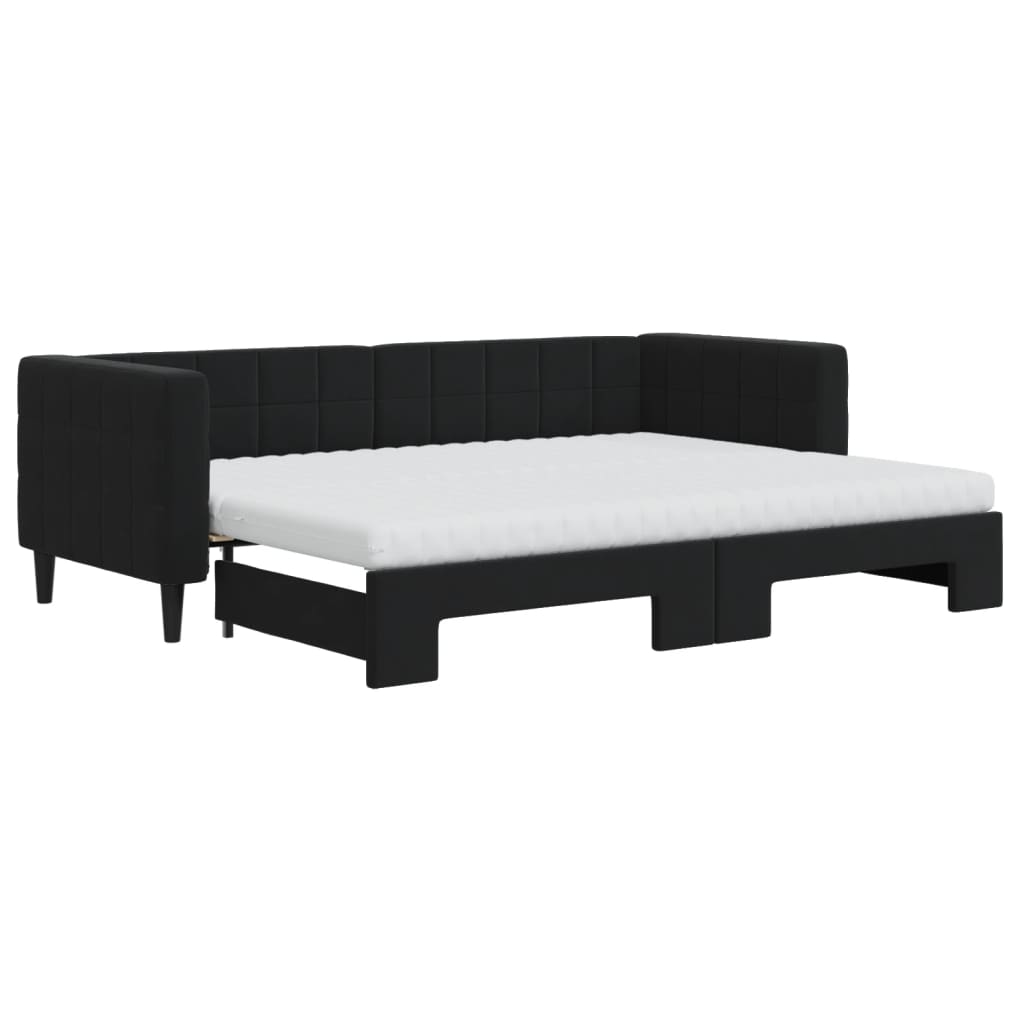 vidaXL fekete kihúzható bársony heverő matraccal 80 x 200 cm
