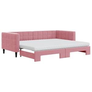 Válenda s přistýlkou a matracemi růžová 90 x 200 cm samet - obrázek 2