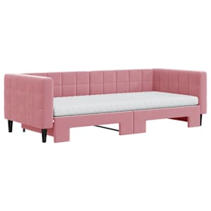 Válenda s přistýlkou a matracemi růžová 90 x 200 cm samet - obrázek 3