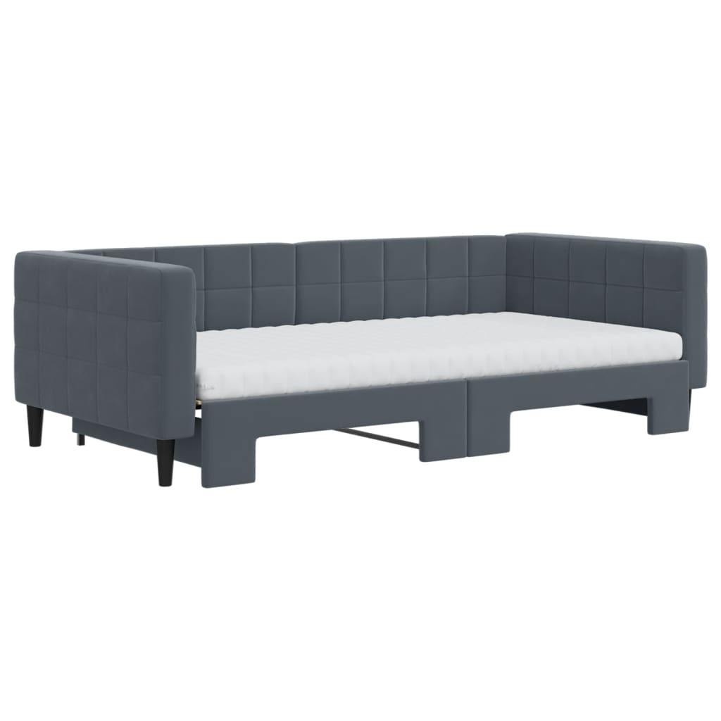 vidaXL Slaapbank onderschuifbed matrassen 100x200cm fluweeldonkergrijs grijs, foto 2