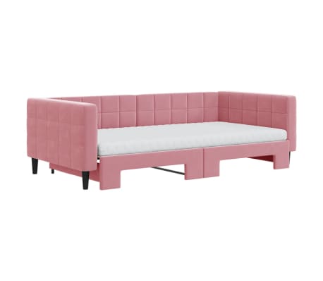 vidaXL Slaapbank onderschuifbed en matrassen 100x200 cm fluweel roze