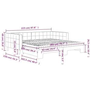 Válenda s přistýlkou a matracemi černá 100 x 200 cm samet - obrázek 12
